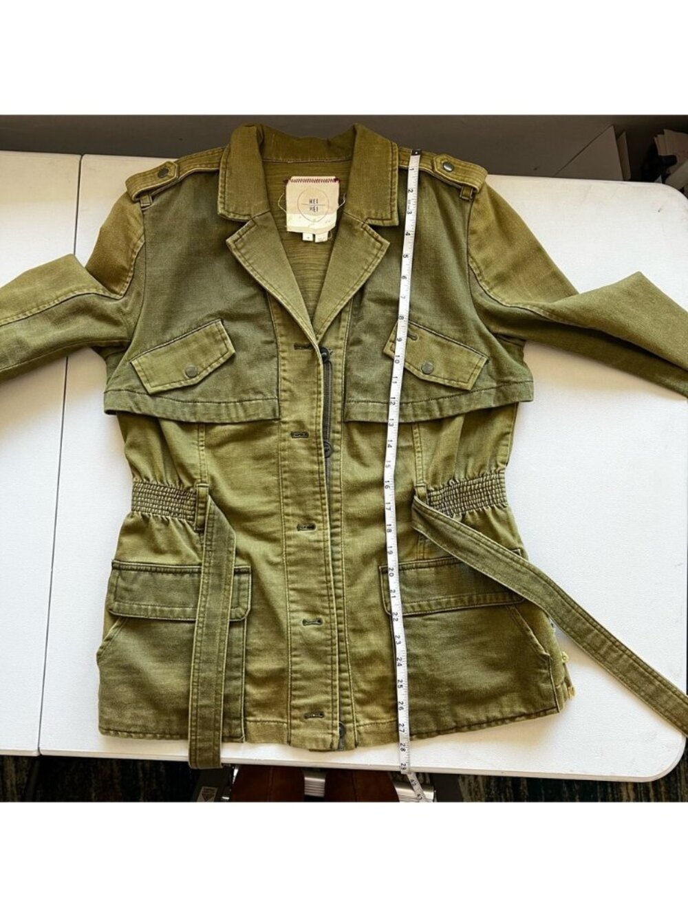 Hei Hei Olive Military Utility Jacket Ruffle Back Fairy Grunge Sz M Romantic - Picture 7 of 10